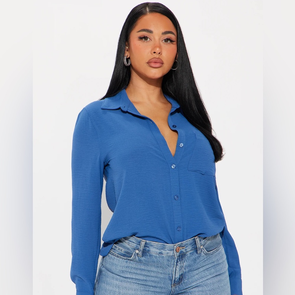 Fashion Nova Royal Blue Button Down Shirt